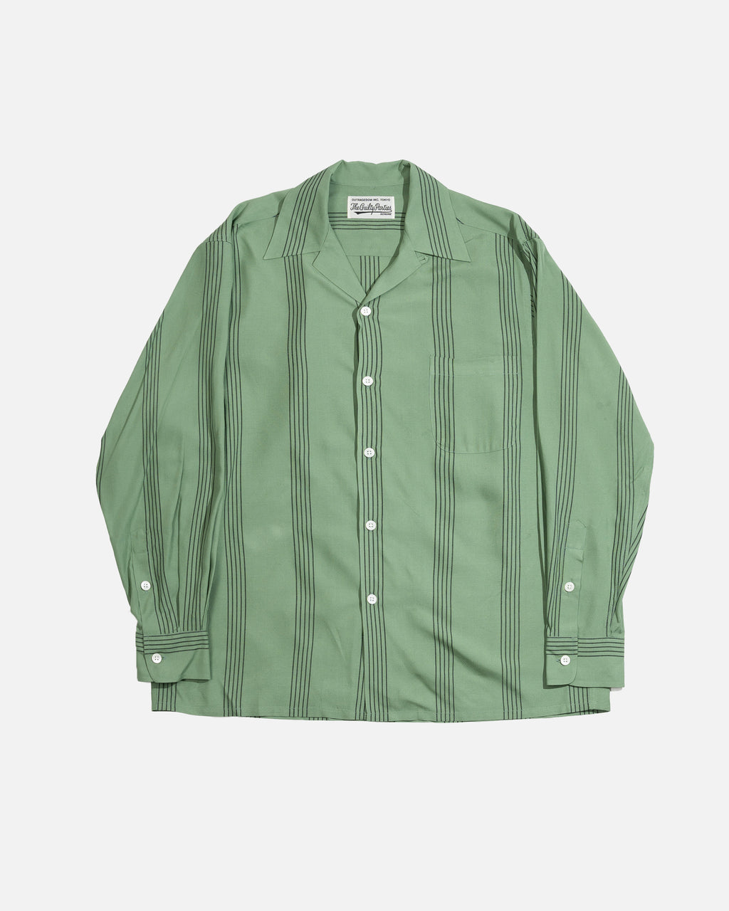 Wacko Maria Striped Open Collar Long Sleeve Shirt Green – Club 