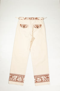 BODE Cross Stitched Rose Garland Trouser Brown / White
