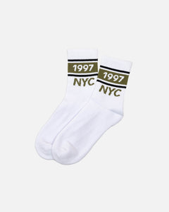 Only NY, track half crew socks, white