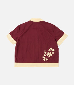 BODE Moonflower Applique Short Sleeve Shirt Maroon