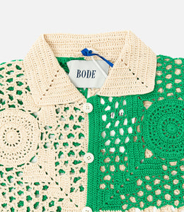BODE Duotone Crochet Overshirt Green/Cream